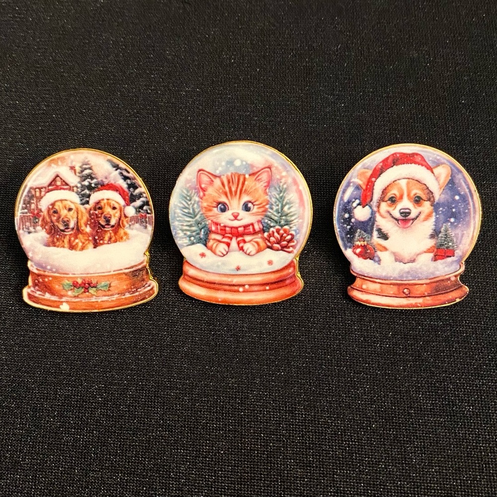 3/$15 Festive Christmas Snow Globe Enamel Pins/Magnets | The cutest pins around